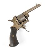 A 19th century Belgian six shot 6.4mm single action pinfire revolver with 3" octagonal barrel and