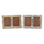 A pair of sterling silver mounted easel back double photograph frames of rectangular form, with cast