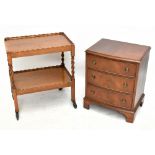 A reproduction walnut bowfront chest, of three long drawers, on bracket feet, height 66cm, width