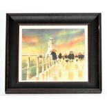 PETER J RODGERS; watercolour, 'Lighthouse Reflections', signed lower right, 39 x 39.5cm, framed