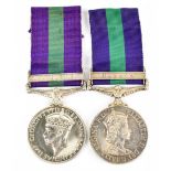 Two General Service Medals, the George VI example with 'Palestine' clasp awarded to 6978837 Fusilier