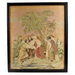 A Victorian wool work tapestry, religious scene with baby Moses, in glazed ebonised frame, overall
