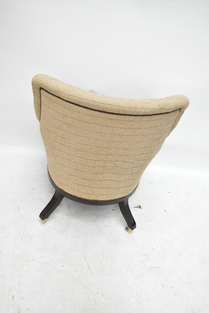 A Georgian style mahogany framed armchair upholstered in a striped button back material raised on - Image 5 of 5