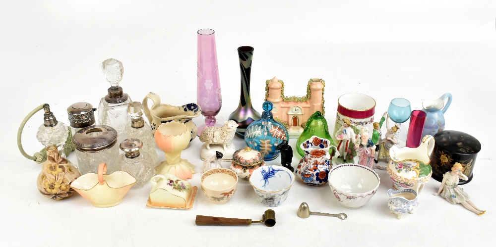 A collection of 19th century and later ceramics and glass including a hallmarked silver mounted