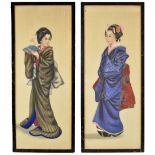 A pair of Chinese watercolour on silk paintings, ladies in traditional dress, 84 x 32cm, framed