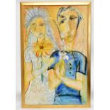 ENAR CRUZ; oil on canvas laid on board, 'The Bride and Groom', signed lower right, approx 55 x 99cm,