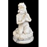 PUGI; a late 19th century carved alabaster figure of a nude bather, modelled kneeling on a lion