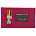 A Queen's South Africa Medal with 'Belfast' 'Laing's Nek' and 'Defence of Ladysmith' clasps