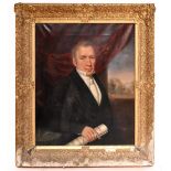 EARLY 19TH CENTURY ENGLISH SCHOOL; oil on canvas, portrait of a composer standing before a window