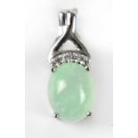 A silver pendant set with green opal and white cubic zirconium, approx 1.8g.