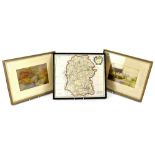 An 18th century Robert Mordan hand coloured map of Wiltshire, 35.5 x 42cm and a pair of W. H.