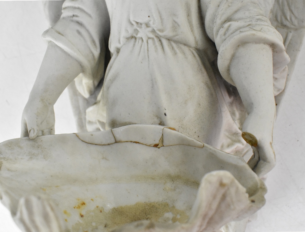 A late Victorian Parian ware wall mounted sconce/stoup, cherub holding a shell, height 36cm (af). - Bild 4 aus 4