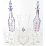 A pair of 19th century Venetian glass decanters with alternating clear,