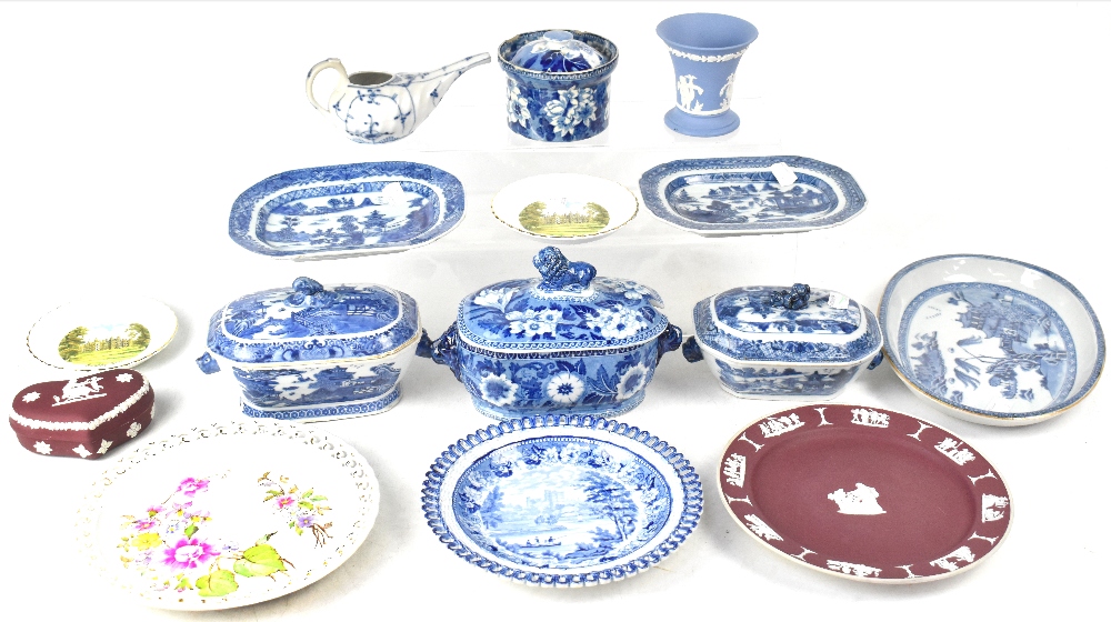 A quantity of late 19th/early 20th century blue and white and flow blue ware to include various