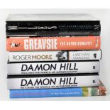 Six signed autobiographies comprising two Damon Hill, Jimmy Greaves, Roger Moore,