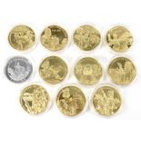 WESTMINSTER MINT; eleven struck to proof finish 24ct gold plated commemorative $2 coins,