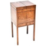 A 19th century mahogany gentlemen's washstand, fold-over top to circular space for washbowl,