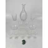 A quantity of cut glass and crystal, mainly drinking glasses, to include sets of wine glasses,