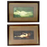 Two erotic prints of recumbent nude females, one indistinctly signed and dated 1914, 15.5 x 29.