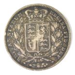 A Queen Victoria 1845 silver crown, star stops on edge, uncleaned patina.