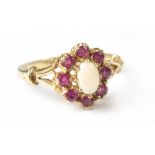 A 9ct gold opal flower cluster ring,