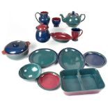 A quantity of Denby 'Harlequin' pattern tableware to include serving dishes, lidded tureens,