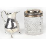 An Edward VII cut glass trinket pot with hallmarked silver top,