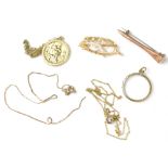 Various items of gold jewellery to include a 9ct gold St Christopher on 9ct gold thin necklace,