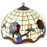 A Tiffany-style leaded ceiling light shade decorated with flowers, diameter 50cm,