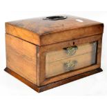 A 19th century walnut jewellery/sewing box, with brass carrying handle to the top,