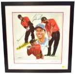 AFTER PETER DEIGHAN; a limited edition print depicting a montage of Tiger Woods,