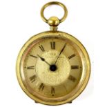 IVY; a gilt metal key wind open face pocket watch, 38mm.