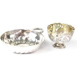 A French silver plated wine taster of circular form, with gadroon and ball decoration,