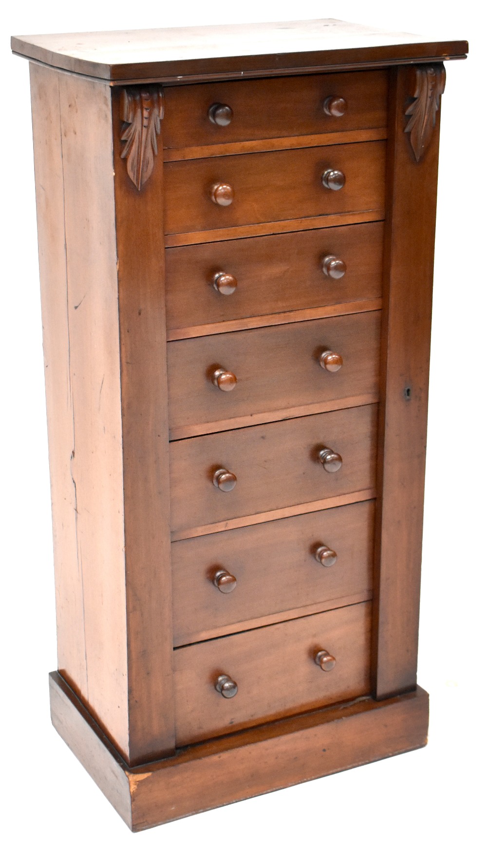 A 19th century mahogany Wellington chest of seven drawers,