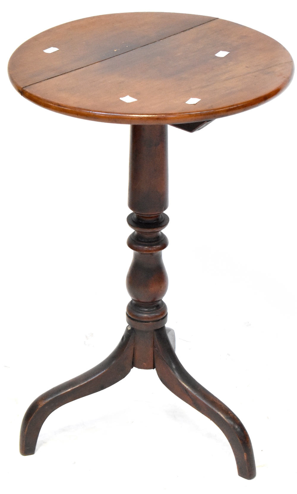 A 19th century circular occasional table to turned and tripartite base,