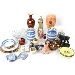 Various items of vintage, antique, collectible pottery and glassware to include two Poole vases,