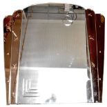 An Art Deco peach and clear glass mirror with fan top, 92 x 96cm,