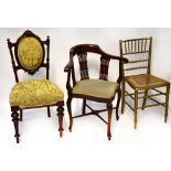 An Edwardian faux bamboo gilt painted bedroom chair with bergère seat,