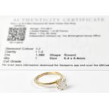 A 9ct yellow gold ring set with central diamond, approx 1ct, size L, approx 1.7g.