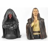 A boxed pair of Star Wars collectible mini busts comprising Darth Maul and Qui Gon Jinn by Gentle