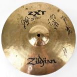 CREAM; a ZXT Solid High Hat 14" cymbal signed by Eric Clapton, Ginger Baker and Jack Bruce.