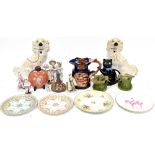 A pair of 19th century Staffordshire dogs, various decorative plates,