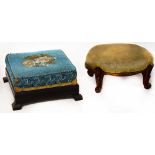 Two Victorian footstools, one with tapestry top (2).