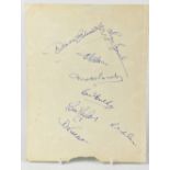 MANCHESTER UNITED; 'The Busby Babes', a torn page bearing eight signatures including Matt Busby,