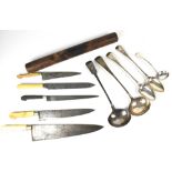 Various late Victorian/early Edwardian professional chefs' knives, some with bone handles,