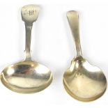 Two early 19th century caddy spoons, George Wintle, London 1825 and Jonathan Hayne, London 1828,
