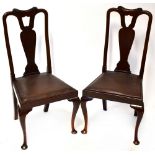 Four Georgian-style mahogany splat back dining chairs with leatherette drop-in seats,