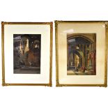 AFTER C WERNER; a pair of prints, religious interior scene, figures in chapels, 49 x 34cm,