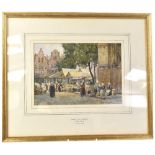 J W MILLIKEN (exhibited 1887-1930); watercolour 'Market Place, Bruges', signed lower right,