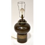 JERSEY POTTERY; a large vintage 1970s pottery lamp with a brown top,